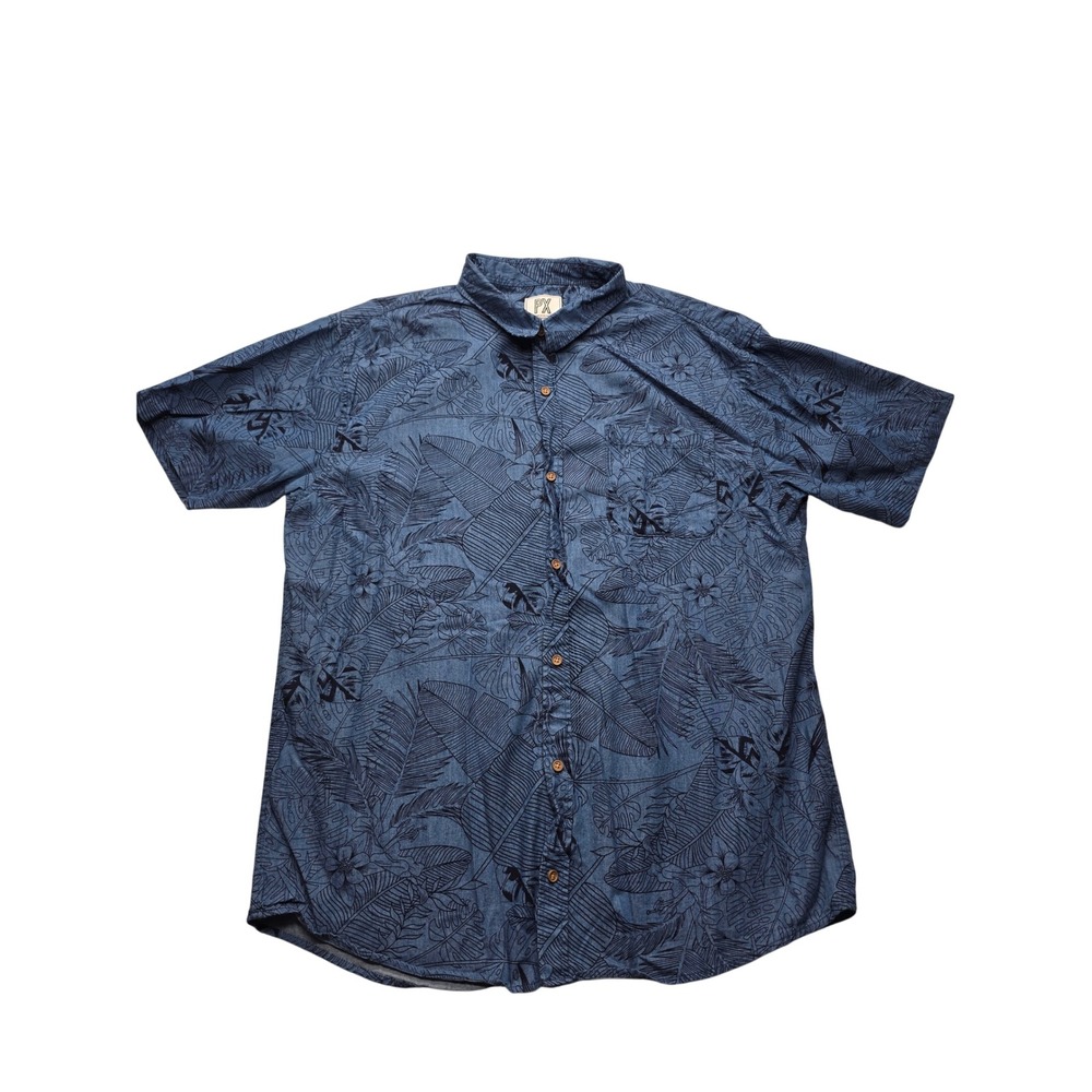 PX Clothing Blue Tropical Floral Leaf Print Button Down Shirt Mens XXL Gorpcore